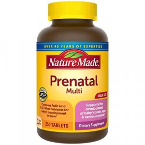 Nature Made Prenatal Multi, 250 Tablets, Folic Acid + 17 Prenatal Vitamins & Minerals To Support Baby Development And Mom, Vitamin D3, Calcium, Iron,