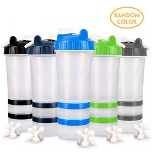 [4 Pack Random Colors] 16 Oz Workout Protein Shaker Bottle With Powerful Mixer Ball And Powder Storage Jars. 100% Bpa-Free, Non Toxic And Leak Proof 