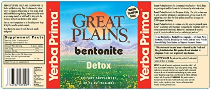 Yerba Prima Great Plains Bentonite - 32 Oz - Natural Internal Liquid Clay Cleansing Supplement - Bpa-Free Plastic Bottle