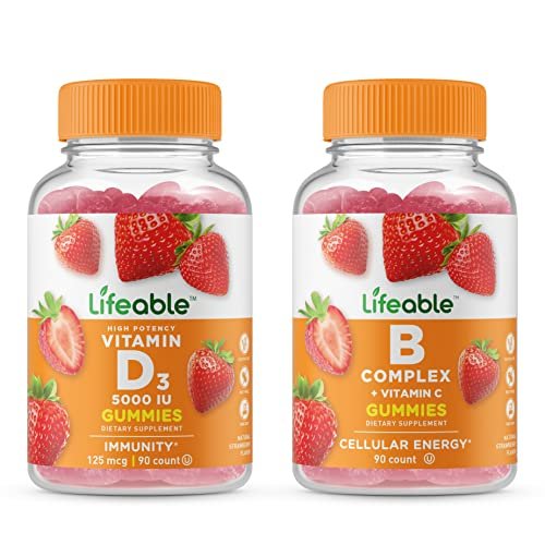 Lifeable Vitamin D 5000 Iu + B Complex, Gummies Bundle Great Tasting, Natural Flavor, Vitamin