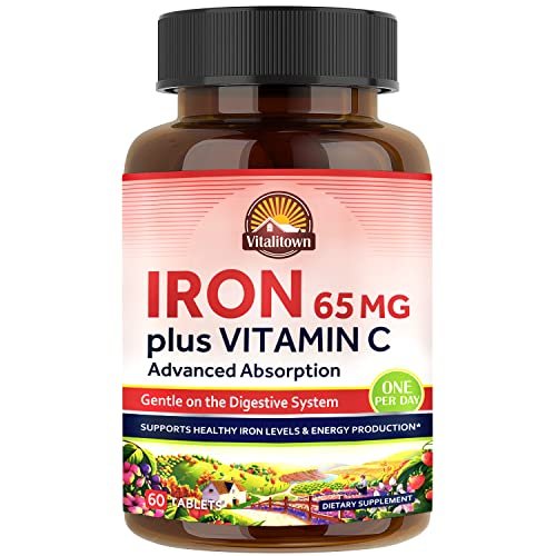 Vitalitown Iron 65 Mg, Carbonyl Iron With 250 Mg Vitamin C For Enhanced Absorption, Blood