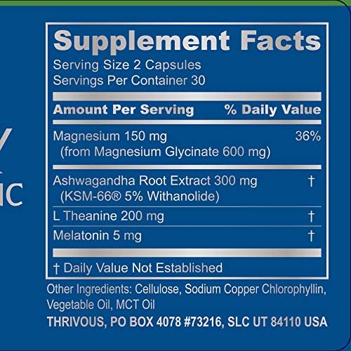 Thrivous Serenity Natural Sleep Aid Pills 5Mg Melatonin With 200Mg