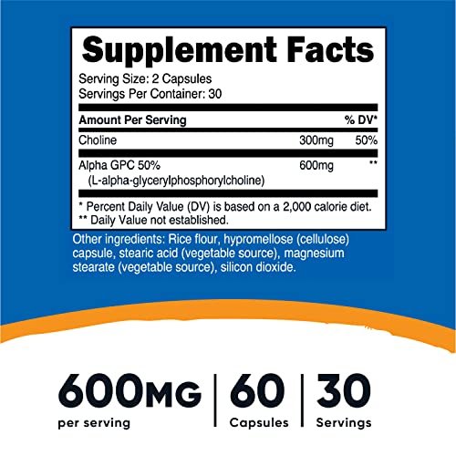 Nutricost Alpha Gpc 600Mg, 60 Vegetarian Capsules - Non-Gmo And