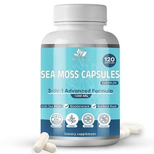 Organic Irish Sea Moss Capsules, Nature's Craft, Sea Moss and Bladderwrack, 90 Capsules