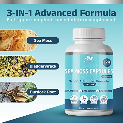 Organic Irish Sea Moss Capsules, Nature's Craft, Sea Moss and Bladderwrack, 90 Capsules