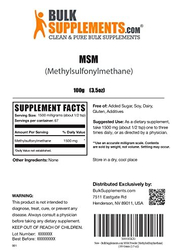 BulkSupplements MSM Powder (Methylsulfonylmethane) - 3 Grams per Serving