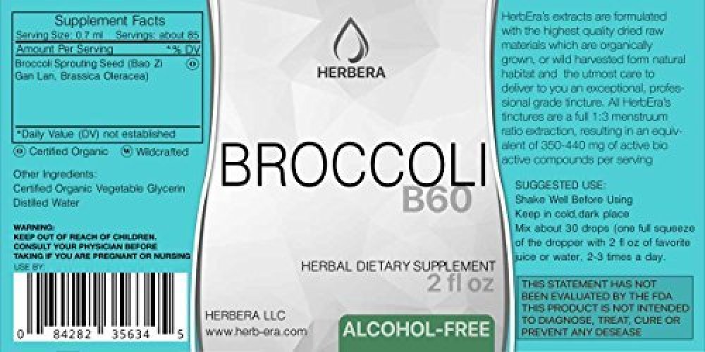 Broccoli B60 AlcoholFree Herbal Extract Tincture, Concentrated Liquid