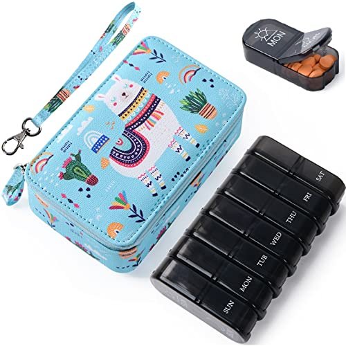 Weekly Pill Organizer Travel Pill Box With Leather Zip Case Strap