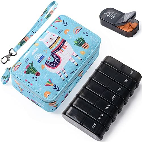 Weekly Pill Organizer Travel Pill Box With Leather Zip Case 