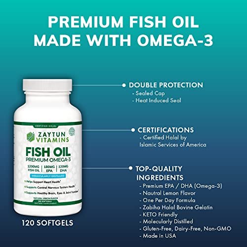 Zaytun Halal Fish Oil 1200Mg Omega 3 Premium Epa Dha One Per Day