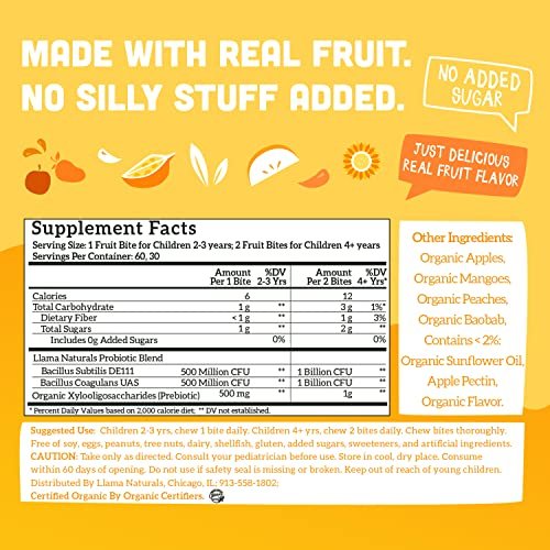 Whole Fruit Probiotic & Prebiotic Gummies for Adults (Peach Mango) - Llama Naturals