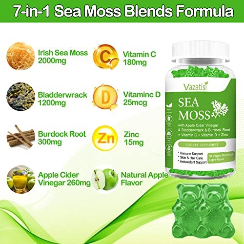 Organic Irish Sea Moss Gummies With Apple Cider Vinegar, Bladderwrack,  Burdock Root, Seamoss Gummy Vitamins For Thyroid Digestion Energy Skin Hair  & - Shop Imported Products from USA to India Online - iBhejo