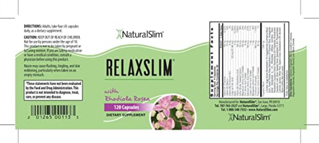 Naturalslim Relaxslim for Metabolism Helps Control Appetite Fat & Stress  Support - Adaptogen Supplements w/ Rhodiola Rosea & Ashwagandha - Source of  Natural Energy - 120 Capsules