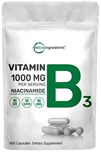 Micro Ingredients Vitamin B3 Nicotinamide 1,000Mg Per Serving, 400 Capsules, Flush Free Niacin, Essential B Vitamin Supplement