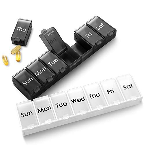 AUVON Compact Pill Reminder, Reusable Weekly Pill Tracker with