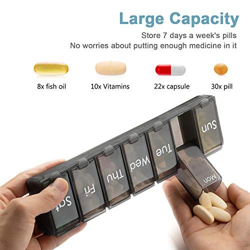 AUVON Compact Pill Reminder, Reusable Weekly Pill Tracker with