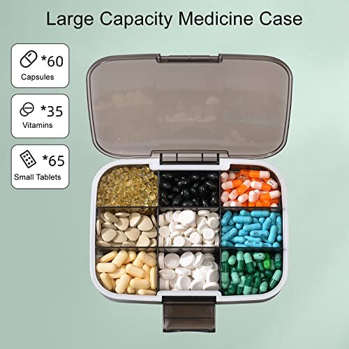 Restree Pill Organizer, Portable Pill Dispenser, Moisture-Proof Travel Pill  Case for Vitamin, Medicine, Fish Oil/Supplements Extra Large 9 compartments  (Black)