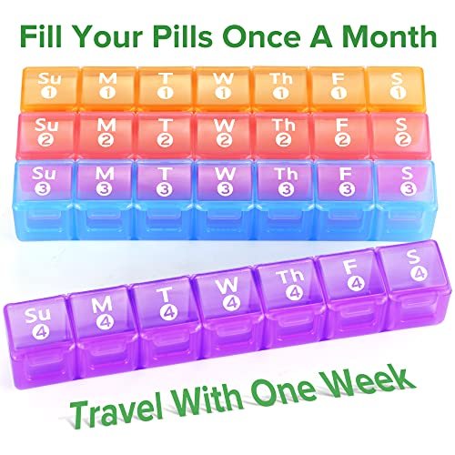 Monthly Pill Organizer, Pill Box, Medicine Organizer, 4 Weekly Pill  Organizer, Pill Container, Vitamin Organizer, Travel