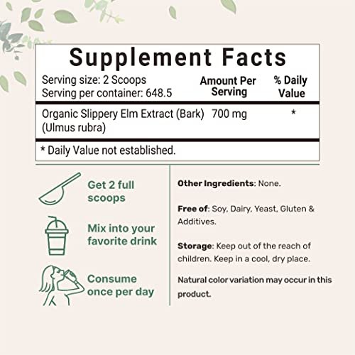 Micro Ingredients Sustainably US Grown, Organic Slippery Elm Bark Powder, 1  Pound (645 Servings), Helps Soothe The Throat and Coughing, No Irradiated