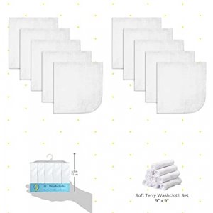 Spasilk Washcloth Wipes Set for Newborn Boys and Girls, Soft Terry Washcloth Set, Pack of 10, White, (010-WTE)