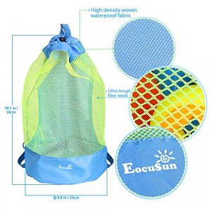 EocuSun Large Mesh Beach Bag Tote Durable Sand Away Drawstring Beach Backpack Swim and Pool Toys Balls Storage Bags Packs, Stay Away From Sand and Wa