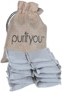100% Natural Bamboo Charcoal Air Purifying Bag - Set of 12 Carbon Filters, Deodorizer Bags, Odor Absorber for Diaper Pail, Trash, Shoes, Closets, Car