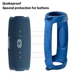 Silicone Case Cover for JBL Charge 5 Portable Bluetooth Speaker, Travel Gel Soft Skin,Waterproof Rubber Carrying Pouch with Strap(Blue)