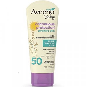 AVEENO Baby Continuous Protection Sensitive Skin Lotion Zinc Oxide Sunscreen SPF 50 3 oz