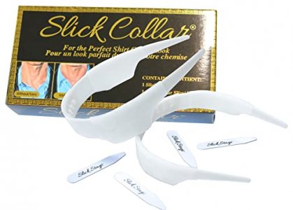 Slick Collar Adjustable Shirt Collar Support Bonus Set with Collar Stays for Men and Women Shirts White