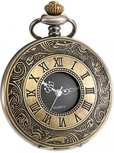 Mudder Vintage Roman Numerals Scale Quartz Pocket Watch with Chain (Bronze)