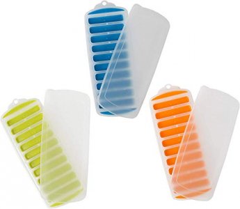Lily's Home Silicone Narrow Ice Stick Cube Trays with Easy Push and Pop Out Material, Ideal for Sports and Water Bottles, Assorted Bright Colors. Wit