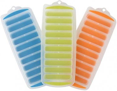 Lily's Home Silicone Narrow Ice Stick Cube Trays with Easy Push and Pop Out Material, Ideal for Sports and Water Bottles, Assorted Bright Colors. Wit