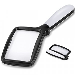 Folding Handheld Magnifying Glass with Light, 3X Large Rectangle Reading Magnifier with Dimmable LED for Seniors with Macular Degeneration, Newspaper