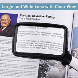 Folding Handheld Magnifying Glass with Light, 3X Large Rectangle Reading Magnifier with Dimmable LED for Seniors with Macular Degeneration, Newspaper