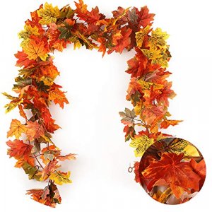 RECUTMS 2 Pack Fall Maple Garland - 5.8 FT/Pcs Autumn Hanging Fall Leave Vines for Home Garden Wedding Party Thanksgiving Dinner Fireplace Door Frame