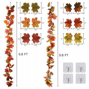 RECUTMS 2 Pack Fall Maple Garland - 5.8 FT/Pcs Autumn Hanging Fall Leave Vines for Home Garden Wedding Party Thanksgiving Dinner Fireplace Door Frame