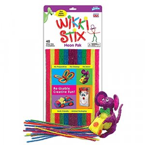 Sensory Fidget Toy, Arts and Crafts for Kids, Non-Toxic, Waxed Yarn, 8 inch, Reusable Molding and Sculpting Sticks, American Made by Wikki Stix,Neon 