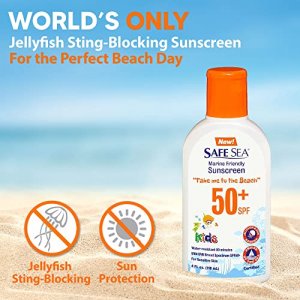 Safe Sea Jellyfish Sting-Blocking Sunscreen for Kids, SPF 50Lotion 4oz, Waterproof, Biodegradable, Coral Reef-Safe Body and Face Sunscreen, Anti-Jell