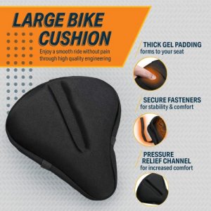 Bikeroo Bike Seat Cushion - Padded Gel Wide Adjustable Cover for Men & Womens Comfort, Compatible with Peloton, Stationary Exercise or Cruiser Bicycl