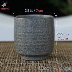 TEANAGOO Pottery Chinese Tea Cup Tea Cup, 5.8 Oz, Junware, TC03 Grey, 4 Pcs/box, Occupied Japan Tea Cups Porcelian Asian Tea Cups No Handles Japanese