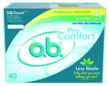 o.b. Pro Comfort Applicator Free Digital Tampons, Regular and Super Multi-Pack - 40 Count