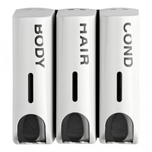 Draco Trio Wall Mounted Shampoo Soap Shower Dispensers with 3x350ml Refillable Bottles, White, Model: 1130-3R