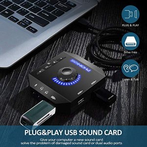 T10 External Sound Card, PHOINIKAS USB Audio Adapter for PC Windows, Mac, Linux, Laptops, Desktops, Stereo Sound Card with 3.5mm Interface & USB Inte
