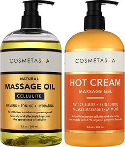 Cellulite Massage Oil & Hot Cream - Natural Cellulite Treatment with Gel & Oil, Firm, Tone, Tighten & Moisturize Skin - Muscle Pain Relief (8.8 oz)