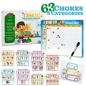 Kids Behavior Reward Chart - 63 Chores as Potty Train, & More. Thick Magnetic Responsibility Chart Board/Tasks-for Multiple Kids