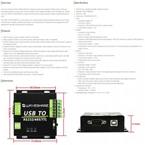 Waveshare USB to RS232 / RS485 / TTL Industrial Isolated Converter with Original FT232RL Embedded Protection Circuits and Aluminium Alloy Enclosure f