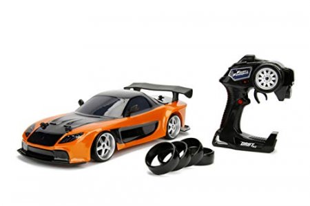 Jada Toys Fast & Furious Hans Mazda RX-7 Drift RC Car, 1: 10 Scale 2.4Ghz Remote Control Orange & Black, Ready to Run, USB Charging (Standard) (99700