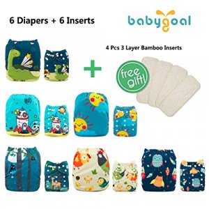 babygoal Reusable Cloth Diapers for Baby Boys, One Size Adjustable Washable Pocket Nappy Covers 6 Pack6pcs Microfiber Inserts4pcs Bamboo Inserts 6FB1