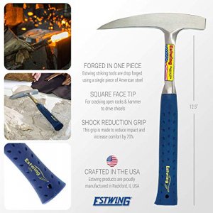 Estwing Rock Pick - 22 oz Geological Hammer with Pointed Tip & Shock Reduction Grip - E3-22P, Blue