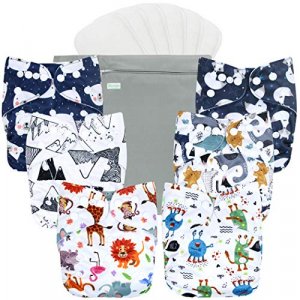 Wegreeco Washable Reusable Baby Cloth Pocket Diapers 6 Pack 6 Bamboo Inserts (with 1 Wet Bag, Cool Animals)